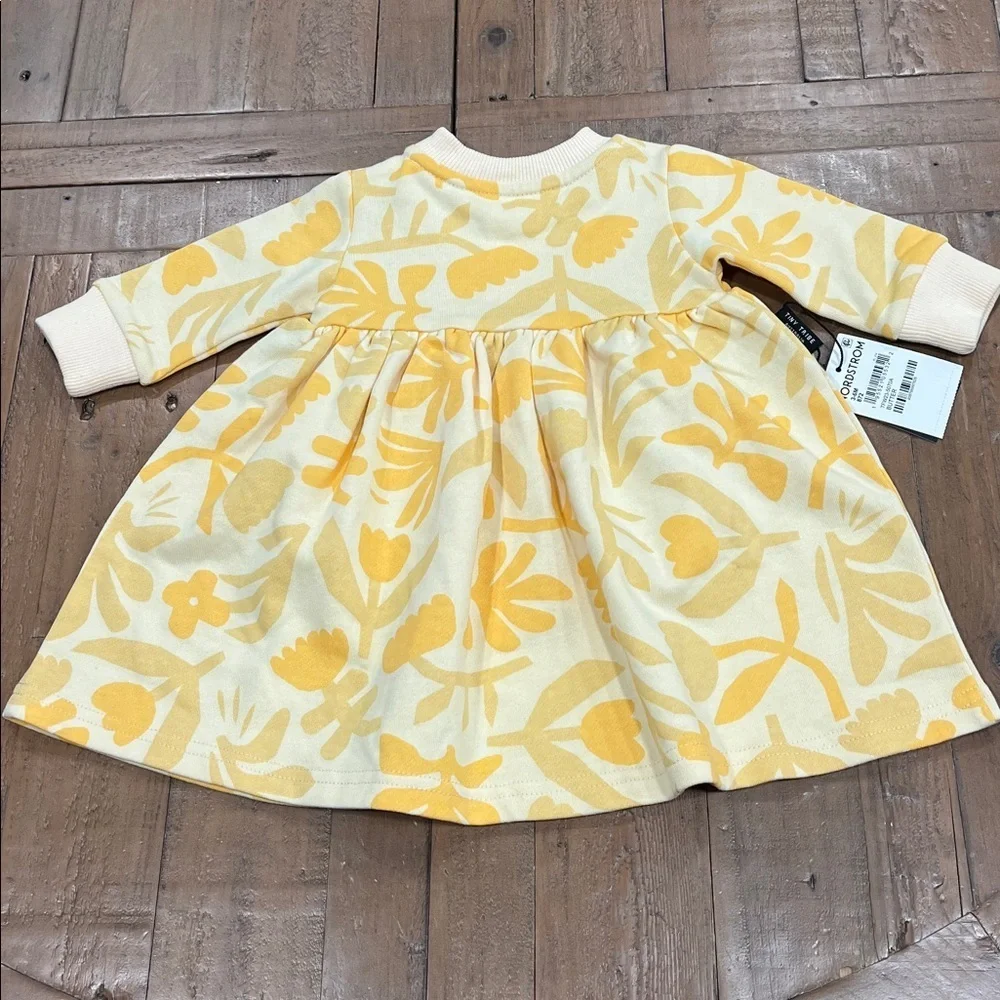 Tiny tribe butter yellow floral sweatshirt dress 3-6 months new with tag